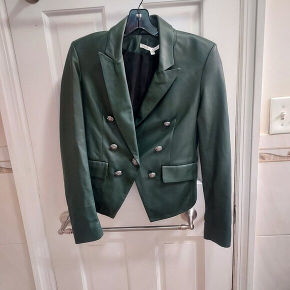 Veronica Beard Cooke Leather Green Jacket Blazer - Picture 4 of 11